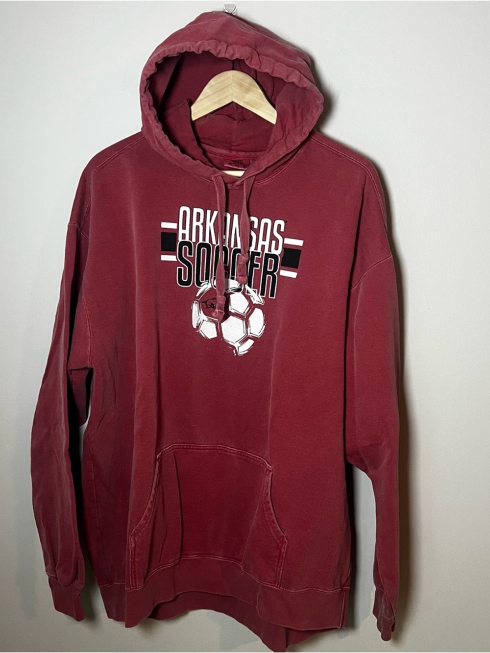 Arkansas Razorbacks Soccer Hoodie size 2XL Comfort Colors Washed Red Sweatshirt